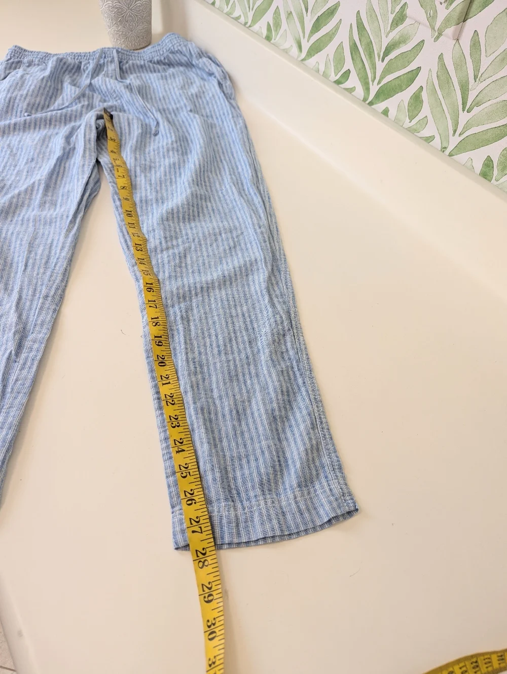 H&M Blue and White Striped Drawstring Linen Pants Small Women's Preppy Summer